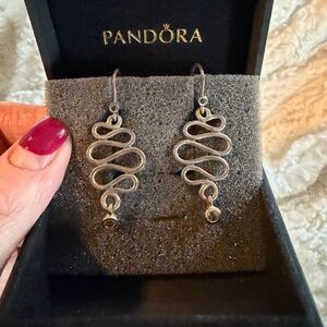 Pandora Sterling Silver Dangle Earrings with Purple Gemstones